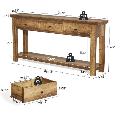 Tribesigns 70.9” Console Table With 3 Drawers, Farmhouse Entryway Table With Storage Shelf, Sofa Table Behind Couch For Hallway, Foyer, 2 Tribesigns 70.9” Console Table With 3 Drawers, Farmhouse Entryway Table With Storage Shelf, Sofa Table Behind Couch For Hallway, Foyer, - Image 2