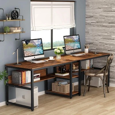 Tribesigns Double Desk With Bookshelf, 78.7" Computer Office Double Desk For Two Persons, Writing Desk Workstation With Shelf For Home Office 1 Tribesigns Double Desk With Bookshelf, 78.7" Computer Office Double Desk For Two Persons, Writing Desk Workstation With Shelf For Home Office