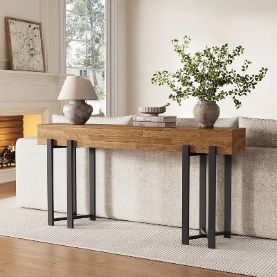 Tribesigns 63"Console Table For Entryway, Farmhouse Behind Couch Table, Sofa Table With Black Metal Frame For Living Room, Oak 6 Tribesigns 63"Console Table For Entryway, Farmhouse Behind Couch Table, Sofa Table With Black Metal Frame For Living Room, Oak - Image 6