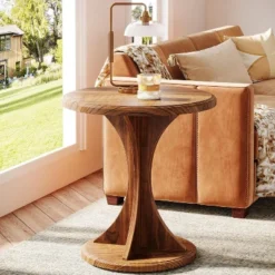 Tribesigns Wood Small Round End Side Table For Living Room