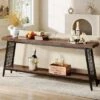 Tribesings 2-Tier Console Table, 70.9-inch Sofa Entryway Table Behind Couch With Storage, Rustic Brown