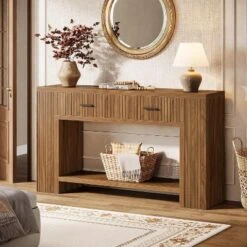Tribesigns 59" Console Table, 2-Drawer Farmhouse Entryway Table With Storage Shelf, Sofa Table Behind Couch For Hallway, Living Room, Foyer -Tribesigns Sales Store GUEST 393d8a1e 75b9 480d adf1 30348f1e72cf