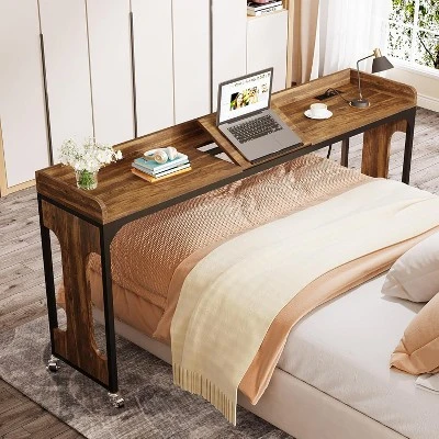 Tribesigns 71" Queen Size Overbed Table With Adjustable Tilt Board, Mobile Laptop Cart With Outlets & USB Ports 1 Tribesigns 71" Queen Size Overbed Table With Adjustable Tilt Board, Mobile Laptop Cart With Outlets & USB Ports