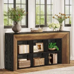 Tribesigns 63" Console Tables, Farmhouse Entryway Table With 6 Storage Cubes, Sofa Tables For Living Room, Hallway