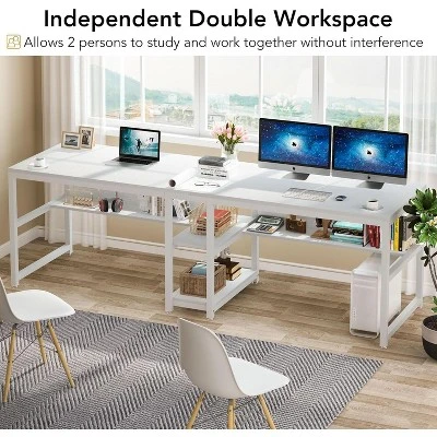 Tribesigns Two Person Desk With Bookshelf, 78.7 Computer Office Double Desk, Writing Desk Workstation With Shelf For Home Office 5 Tribesigns Two Person Desk With Bookshelf, 78.7 Computer Office Double Desk, Writing Desk Workstation With Shelf For Home Office - Image 5