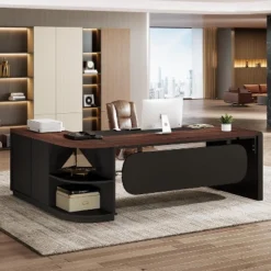 Tribesigns 80'' L-Shaped Executive Office Desk With 55'' Drawers Cabinet
