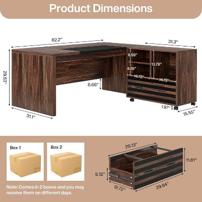 Tribesigns 62.2" Large Executive Desk With Mobile File Cabinet, L-Shaped Office Desk With Storage Shelves 2 Tribesigns 62.2" Large Executive Desk With Mobile File Cabinet, L-Shaped Office Desk With Storage Shelves - Image 2