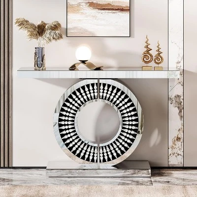 Tribesigns Modern Mirrored Console Table, 43-Inch Glass Sofa Table With Sparkling Crystal Inlays Base For Entrance, Living Room, Hallway 4 Tribesigns Modern Mirrored Console Table, 43-Inch Glass Sofa Table With Sparkling Crystal Inlays Base For Entrance, Living Room, Hallway - Image 4