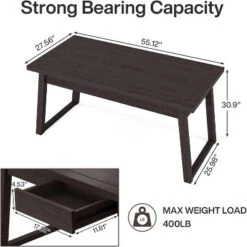 Tribesigns Home Office Executive Desk, 55 Inches Wood Computer Desk With Drawer, Mid-Century Study Writing Table Workstation Furniture
