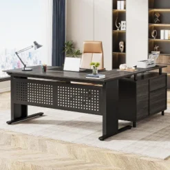 Tribesigns L-Shaped Office Desk, 62.99" Executive Desk With File Cabinet