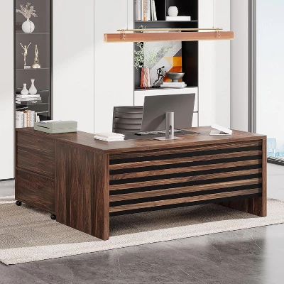 Tribesigns 62.2" Large Executive Desk With Mobile File Cabinet, L-Shaped Office Desk With Storage Shelves 6 Tribesigns 62.2" Large Executive Desk With Mobile File Cabinet, L-Shaped Office Desk With Storage Shelves - Image 6