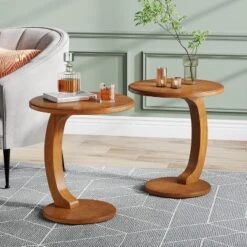 Tribesigns Round Side Table, Wooden C-Shaped End Table, Mid-Century Couch Side Table, Small Boho Side Table For Living Room, Bedroom -Tribesigns Sales Store GUEST 468a1302 19d7 4673 b49b 80373521f9be