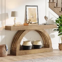 Tribesigns 63-Inch Entryway Table, 2-Tier Sofa Table Behind The Couch, Farmhouse Narrow Unique Arched Console For Hallway, Living Room, Foyer,Natural -Tribesigns Sales Store GUEST 4c3e46c0 2f6f 497c ac8e 1e64934e6597