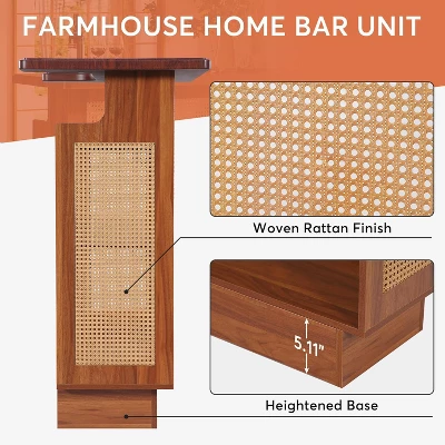 Tribesigns Rattan Home Bar Unit, Farmhouse 4-Tier Mini Bar Table With 4 Stemware Racks And Heightened Base, Liquor Bar Cabinet For Home Pub 6 Tribesigns Rattan Home Bar Unit, Farmhouse 4-Tier Mini Bar Table With 4 Stemware Racks And Heightened Base, Liquor Bar Cabinet For Home Pub - Image 6