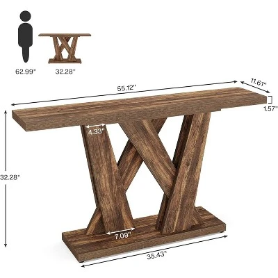 Tribesigns 55.12-Inch Farmhouse Console Table, Modern Behind The Couch Table With Geometric Base, Narrow Sofa Table Wood Long Entryway Table 2 Tribesigns 55.12-Inch Farmhouse Console Table, Modern Behind The Couch Table With Geometric Base, Narrow Sofa Table Wood Long Entryway Table - Image 2