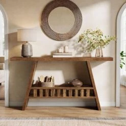 Tribesigns 63-Inch Long Entryway Console Table, Farmhouse 2-Tier Narrow Sofa Table Behind The Couch For Living Room, Hallway, Rustic Brown -Tribesigns Sales Store GUEST 5154b59b 9cb1 4d05 a612 9d523d1c7329