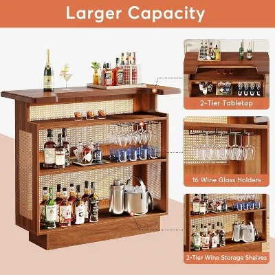 Tribesigns Rattan Home Bar Unit, Farmhouse 4-Tier Mini Bar Table With 4 Stemware Racks And Heightened Base, Liquor Bar Cabinet For Home Pub 5 Tribesigns Rattan Home Bar Unit, Farmhouse 4-Tier Mini Bar Table With 4 Stemware Racks And Heightened Base, Liquor Bar Cabinet For Home Pub - Image 5