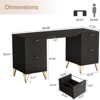 Tribesigns 59'' Modern Computer Desk With File Drawers, Simple Work Desk With Storage For Home Office 2 Tribesigns 59'' Modern Computer Desk With File Drawers, Simple Work Desk With Storage For Home Office - Image 2