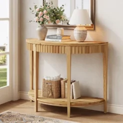 Tribesigns Solid Wood Half Moon Console Table, 2-Tier Farmhouse Fluted Entryway Table For Living Room, Hallway, Entrance, Foyer -Tribesigns Sales Store GUEST 5823e7e7 4867 44dc 821e 8c892af4a715