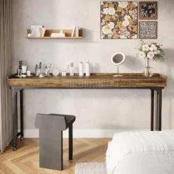Tribesigns 78.8"Large Over Bed Table With Wheels, Mobile Computer Desk Makeup Vanity Desk With Storage, Overbed Makeup Table For Bedroom, Brown -Tribesigns Sales Store GUEST 598d3879 da6f 4d2a a894 b3b2d3a8a1dd