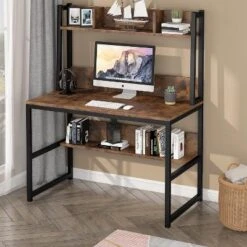 Tribesigns 42-inch Computer Desk With Hutch, Small Wooden Home Office Desk, Industrial Simple Office Desk With Storage Space