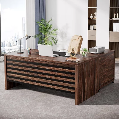 Tribesigns 62.2" Large Executive Desk With Mobile File Cabinet, L-Shaped Office Desk With Storage Shelves 1 Tribesigns 62.2" Large Executive Desk With Mobile File Cabinet, L-Shaped Office Desk With Storage Shelves