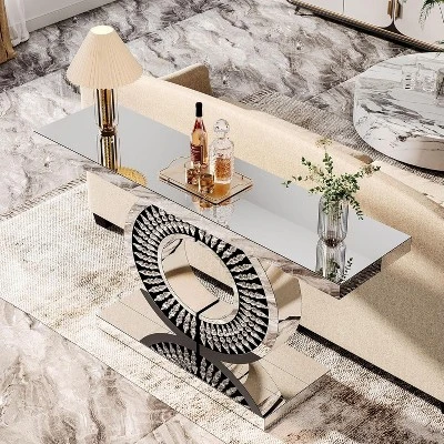 Tribesigns Modern Mirrored Console Table, 43-Inch Glass Sofa Table With Sparkling Crystal Inlays Base For Entrance, Living Room, Hallway 5 Tribesigns Modern Mirrored Console Table, 43-Inch Glass Sofa Table With Sparkling Crystal Inlays Base For Entrance, Living Room, Hallway - Image 5