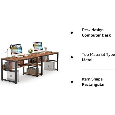 Tribesigns Double Desk With Bookshelf, 78.7" Computer Office Double Desk For Two Persons, Writing Desk Workstation With Shelf For Home Office 7 Tribesigns Double Desk With Bookshelf, 78.7" Computer Office Double Desk For Two Persons, Writing Desk Workstation With Shelf For Home Office - Image 7
