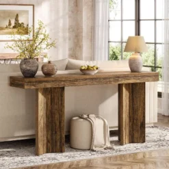 Tribesigns 63" Farmhouse Console Table, Wooden Rectangular Sofa Table Behind The Couch