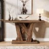 Tribesigns 55.12-Inch Farmhouse Console Table, Modern Behind The Couch Table With Geometric Base, Narrow Sofa Table Wood Long Entryway Table