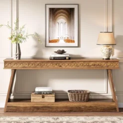 Tribesigns 2-Tier Farmhouse Console Table, 70.87" Extra Long Entryway Table With Storage