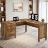 Tribesigns L Shaped Desk With 3 Drawers, 59" Corner Executive Desk Computer Table, Farmhouse Home Office Workstation With File Cabinet