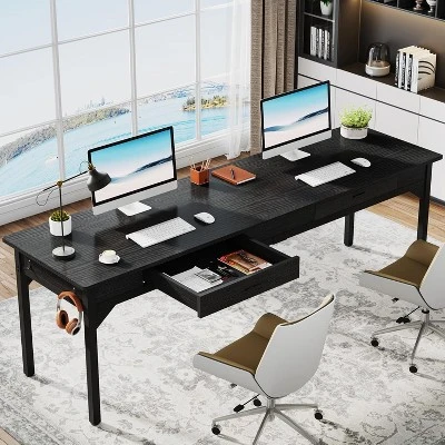 Tribesigns 78.7" Extra Long Computer Desk Double Desk With 2 Drawers For Home Office 1 Tribesigns 78.7" Extra Long Computer Desk Double Desk With 2 Drawers For Home Office