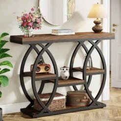 Tribesigns 39.37" Console Table, Industrial 4-Tier Sofa Table Narrow Wood Entryway Table With Storage Shelves