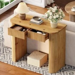 Tribesigns Solid Wood Fluted Console Table With Drawers, 39" Modern Compact Entryway Sofa Table For Small Space, Living Room, Hallway, Foyer, Oak -Tribesigns Sales Store GUEST 71ac3f69 9cf7 4c1e 8641 da56e142fde9