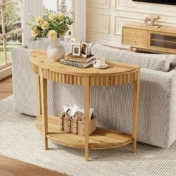 Tribesigns Solid Wood Half Moon Console Table, 2-Tier Farmhouse Fluted Entryway Table For Living Room, Hallway, Entrance, Foyer -Tribesigns Sales Store GUEST 73f318ea d9df 4f32 9a93 f2df034c44f2