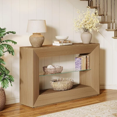 Tribesigns 55-Inch Sofa Table, 3-Tier Farmhouse Console Table With Glass Storage Shelf For Living Room, Entryway, Couch, Hallway, Foyer 1 Tribesigns 55-Inch Sofa Table, 3-Tier Farmhouse Console Table With Glass Storage Shelf For Living Room, Entryway, Couch, Hallway, Foyer