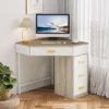 Tribesigns Corner Desk, Triangle Computer Desk With 3 Drawers For Home Office, 90-Degree Makeup Vanity Desk For Living Room, Bedroom