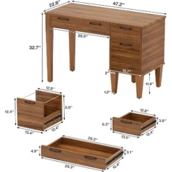 Tribesigns 47" Wood Computer Desk With 3 Drawers, Farmhouse Small Office Desk With Storage For Home Office, Bedroom, Study Room, Brown