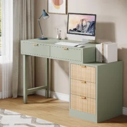 Tribesigns Computer Desk With 5 Drawers, Reversible Small Writing Desk Workstation With Storage For Home Office