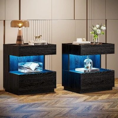 Tribesigns Black Nightstand, Night Stand With 2 Drawers, Wooden Bedside End Table For Bedroom, Living Room 8 Tribesigns Black Nightstand, Night Stand With 2 Drawers, Wooden Bedside End Table For Bedroom, Living Room - Image 8