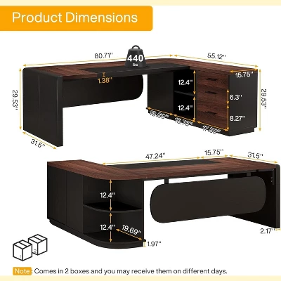 Tribesigns 80'' L-Shaped Executive Office Desk With 55'' Drawers Cabinet 2 Tribesigns 80'' L-Shaped Executive Office Desk With 55'' Drawers Cabinet - Image 2