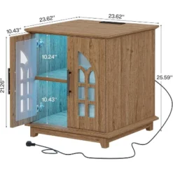 Tribesigns Nightstand With Charging Station & Light, 23.6" Square Night Stand Wooden Bedside Table With Outlet, End Table With Storage, Brown