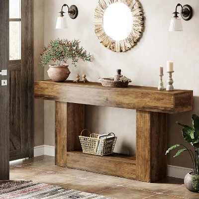 Tribesigns Farmhouse 2-Tier 63" Console Table With U-Shaped Base For Living Room 3 Tribesigns Farmhouse 2-Tier 63" Console Table With U-Shaped Base For Living Room - Image 3