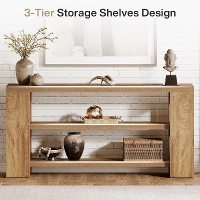 70.9" 3-Tier Extra Long Console Table, Narrow Wooden Sofa Table Behind Couch, Farmhouse Entry Foyer Table For Living Room, Hallway 4 70.9" 3-Tier Extra Long Console Table, Narrow Wooden Sofa Table Behind Couch, Farmhouse Entry Foyer Table For Living Room, Hallway - Image 4
