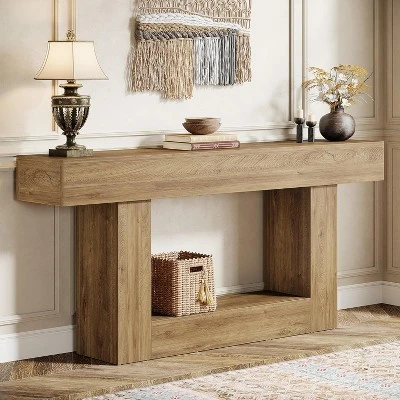 Tribesigns Farmhouse 2-Tier 63" Console Table With U-Shaped Base For Living Room 12 Tribesigns Farmhouse 2-Tier 63" Console Table With U-Shaped Base For Living Room - Image 12