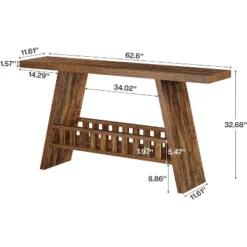 Tribesigns 63-Inch Long Entryway Console Table, Farmhouse 2-Tier Narrow Sofa Table Behind The Couch For Living Room, Hallway, Rustic Brown