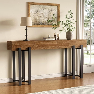 Tribesigns 63"Console Table For Entryway, Farmhouse Behind Couch Table, Sofa Table With Black Metal Frame For Living Room, Oak 2 Tribesigns 63"Console Table For Entryway, Farmhouse Behind Couch Table, Sofa Table With Black Metal Frame For Living Room, Oak - Image 2