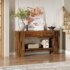 Tribesigns 55.1" Console Table With 2 Drawers, Wooden 2-Tier Sofa Table Behind Couch, Entryway Table For Corridor, Hallway -Tribesigns Sales Store GUEST 8b4671f1 466d 4b62 bf4b d186245b8e3d