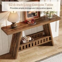 Tribesigns 63-Inch Long Entryway Console Table, Farmhouse 2-Tier Narrow Sofa Table Behind The Couch For Living Room, Hallway, Rustic Brown -Tribesigns Sales Store GUEST 8b9e3a39 50a1 4694 8e54 2621f319146f
